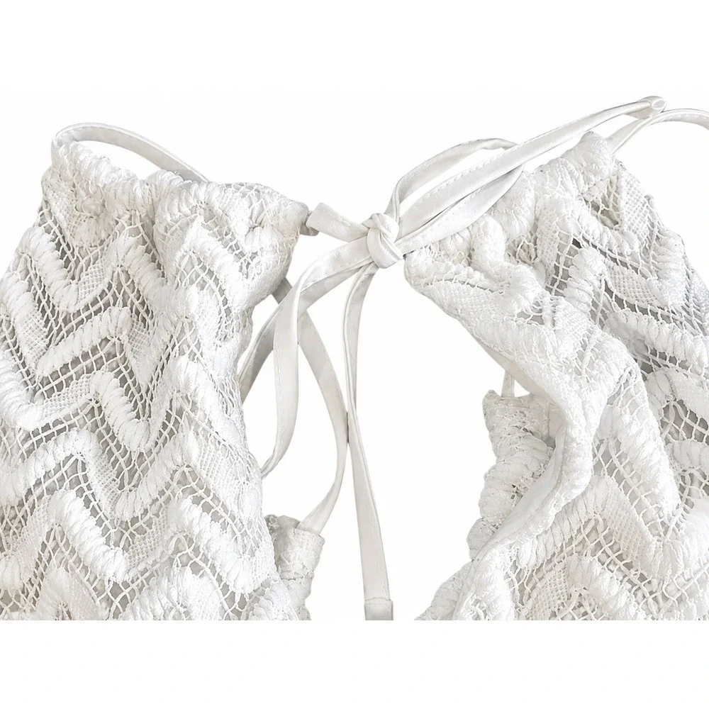Madden NYC Lace Dress Women Small White Excellent Chevron Halter Wrap Skirt